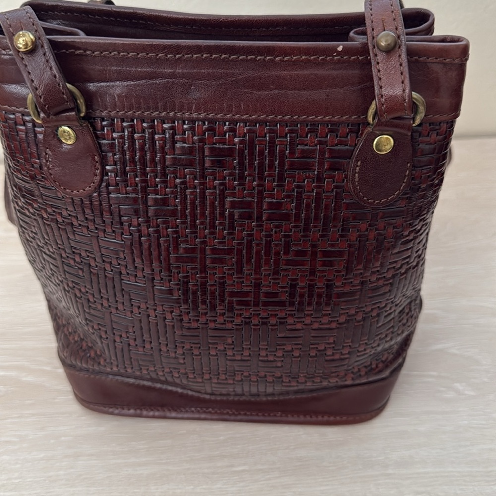 Brahmin Vintage Woven Leather Small Shoulder Bucket Bag